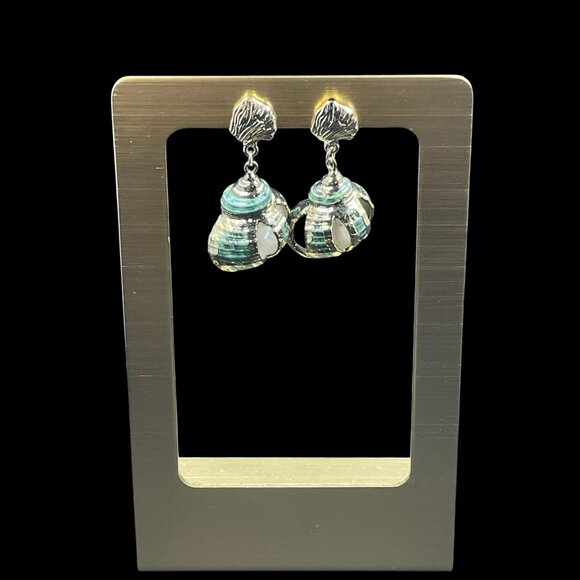 Mermaidcore Nautical Shell Earrings 925 Sterling Coastal Statement Korea New - Picture 2 of 8